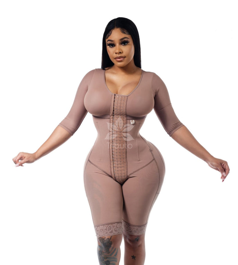 1007 Bra - Custom Faja Full Back With Sleeves Option Cocoa / Sleeveless High Shapewear