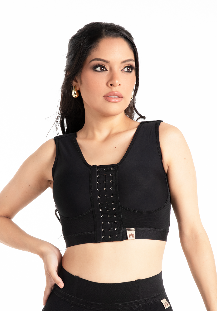 Custom Surgical Bra Thick Straps (Sleeves Option) 4504 black / Sleeveless