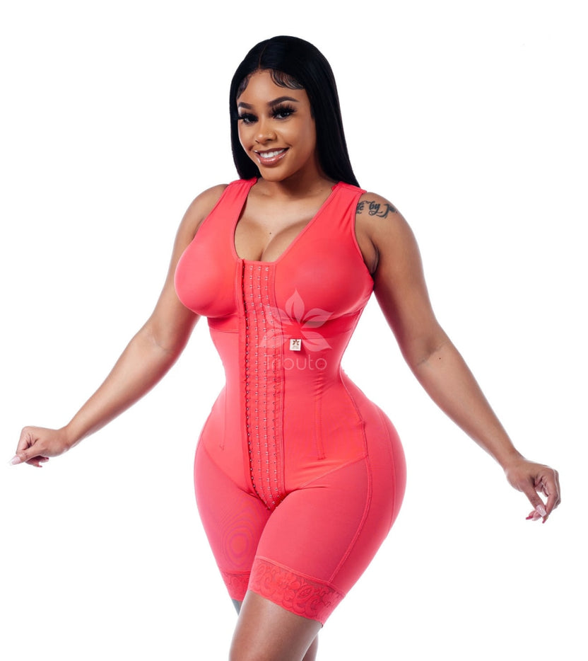1007 Bra - Custom Faja Full Back With Sleeves Option Coral Dreams / Sleeveless Extra High Shapewear