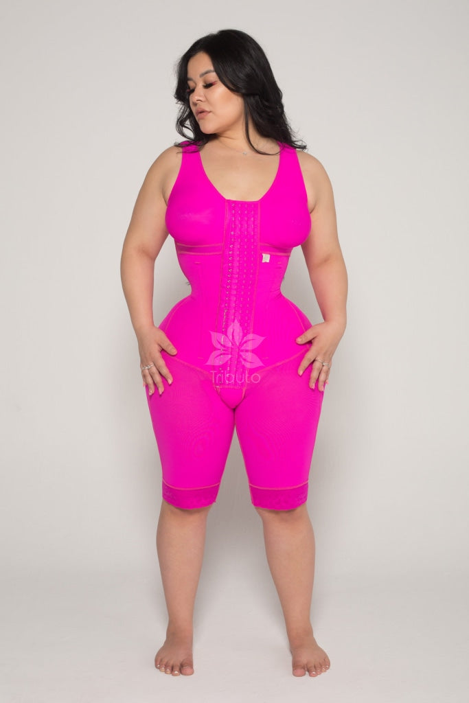 1007 Bra - Custom Faja Full Back With Sleeves Option Hot Pink / Sleeveless Medium Shapewear