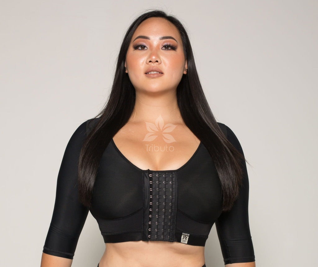 Custom Surgical Bra Thick Straps (Sleeves Option) 4504 Black / Elbow