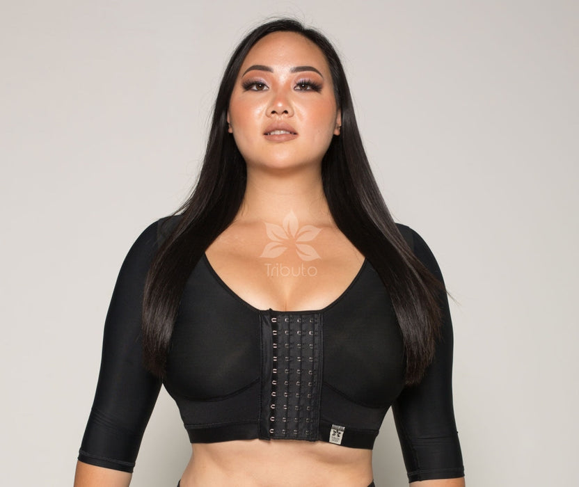 Custom Surgical Bra Thick Straps (Sleeves Option) 4504 Black / Elbow
