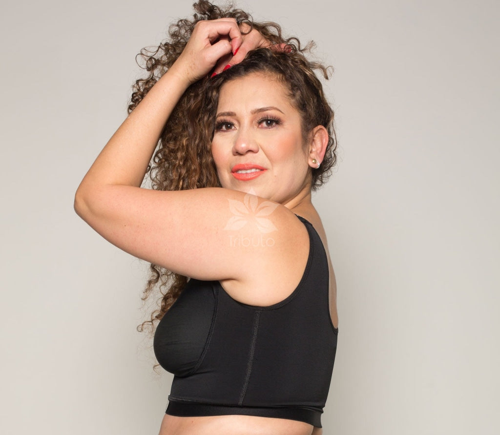 Custom Surgical Bra Thick Straps (Sleeves Option) 4504 Black / Sleeveless