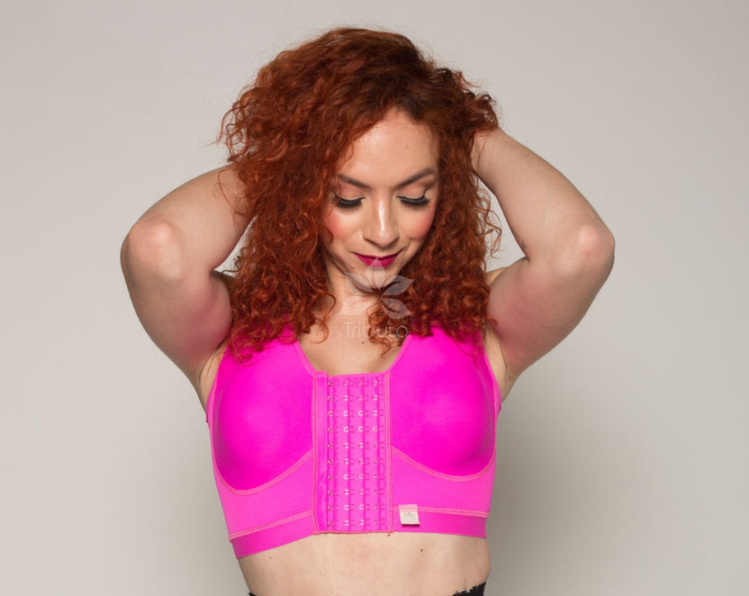 Custom Surgical Bra Thick Straps (Sleeves Option) 4504 Hot Pink / Sleeveless