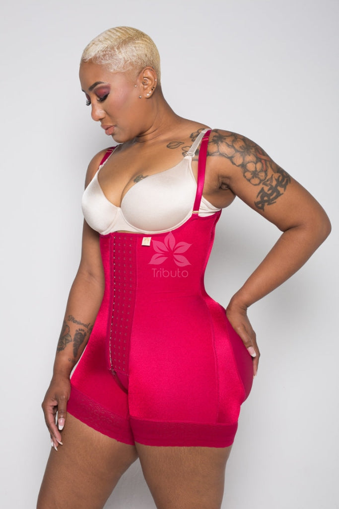 Serena 2001 Thin Strap - Custom Colombian Faja (No Rods) Red Velvet / Short Shapewear